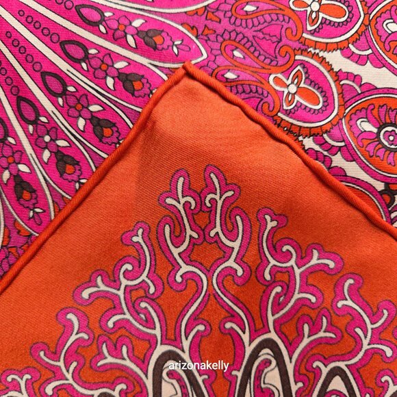 Hand Rolled Silk Scarf Red Pink Kaleidoscope Design - Picture 2 of 8